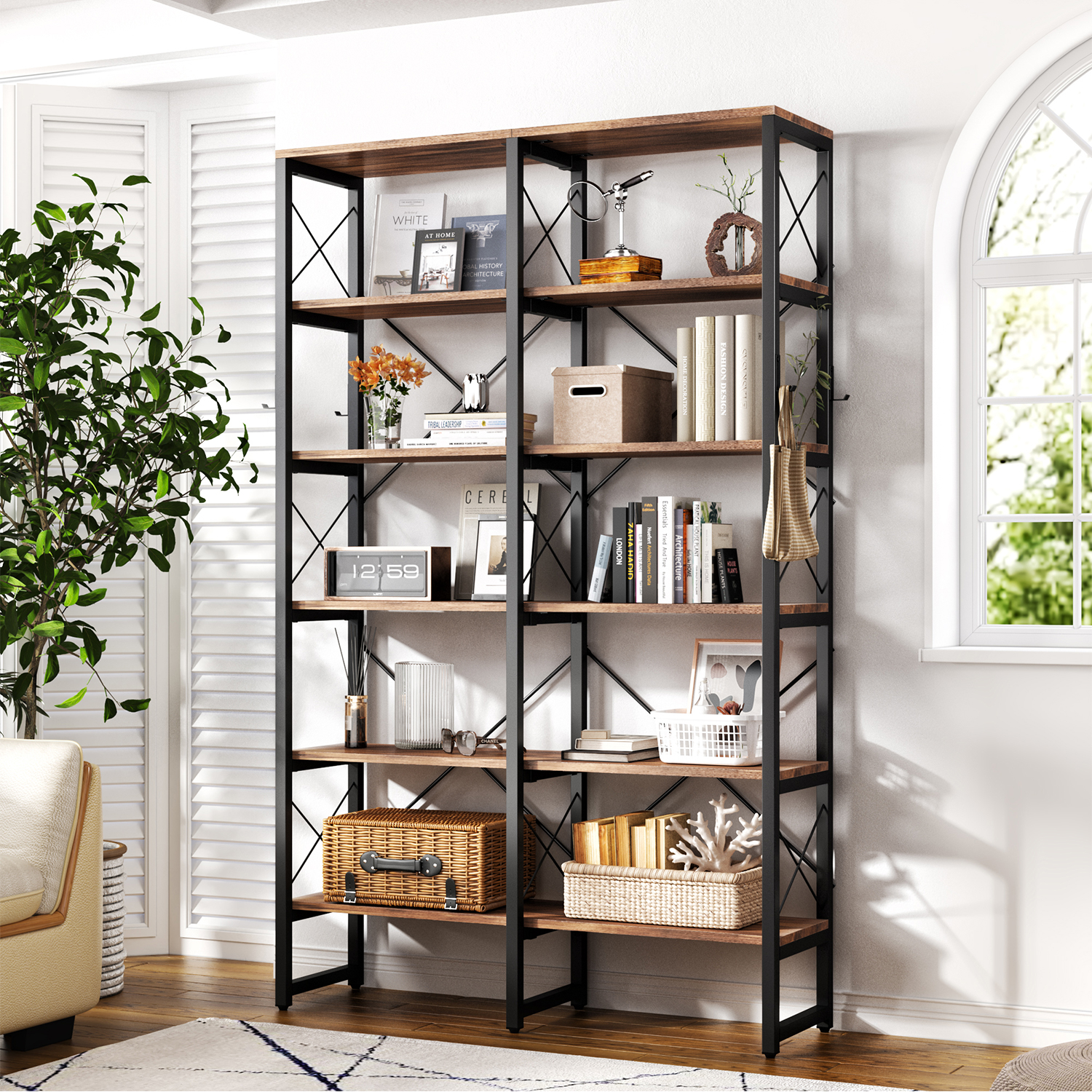 Up to date Classic Picket Cupboard for Bed room, Residing Room, Rest room, Balcony, and Storage with Detachable Hook and Ladder Bookshelf