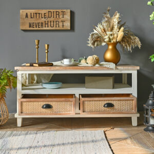 INNOVA HOME Greatest-Promoting Farmhouse Industrial Heart Tea Desk – Vintage Wood Espresso Desk with Storage Shelf