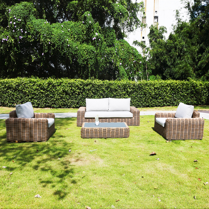 Luxurious Outside Lounge Couch Set – Aluminum and Handwoven Rattan Wicker for Patio and Balcony